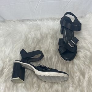 Hispanitas Gigi Black Leather Strappy Block Heel Sandals Sz 38/7
